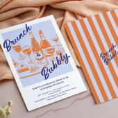 Retro blue orange “Brunch & Bubbly” Bridal Shower 招待状