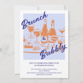 Retro blue orange “Brunch & Bubbly” Bridal Shower 招待状 (正面)
