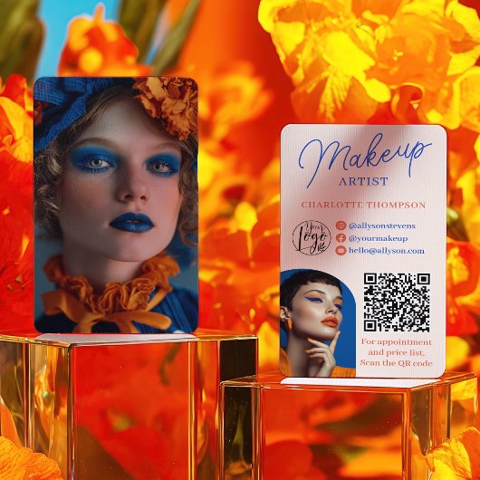 Retro Blue Orange Makeup Artist 2 Photos Qr Code 名刺