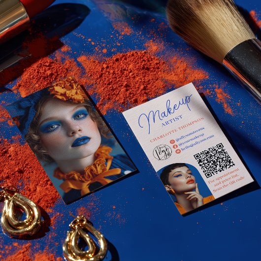 Retro Blue Orange Makeup Artist 2 Photos Qr Code 名刺