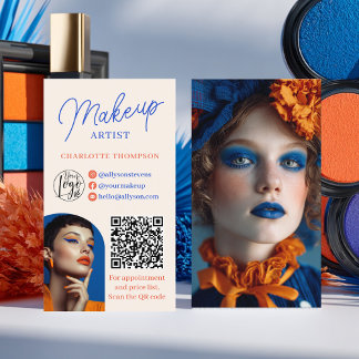 Retro Blue Orange Makeup Artist 2 Photos Qr Code 名刺
