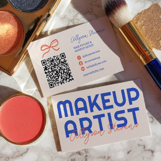 Retro Blue Orange Makeup Artist QR Code 名刺
