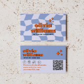 Retro Blue Orange QR Code Groovy Checkered Unique 名刺