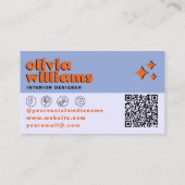 Retro Blue Orange QR Code Groovy Checkered Unique 名刺 (裏面)