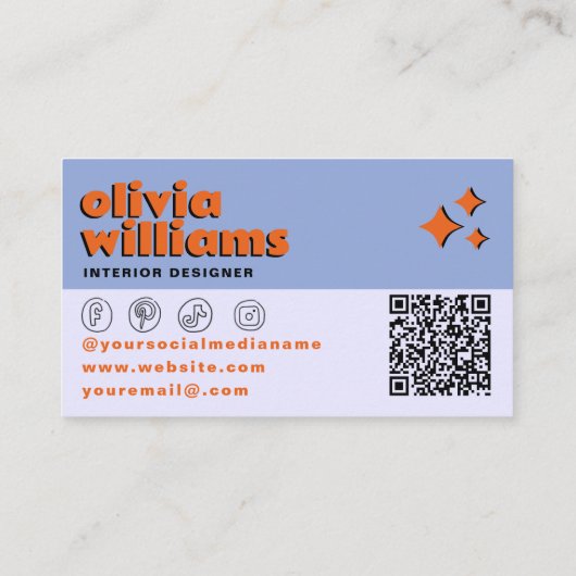 Retro Blue Orange QR Code Groovy Checkered Unique 名刺 (裏面)