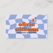 Retro Blue Orange QR Code Groovy Checkered Unique 名刺 (正面)