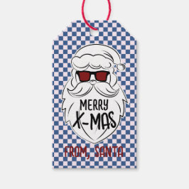 Retro Blue Pink Checkered Santa Claus Christmas  ギフトタグ
