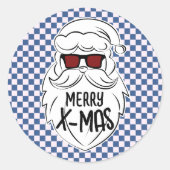 Retro Blue Pink Checkered Santa Claus Christmas  ラウンドシール (正面)