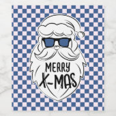 Retro Blue Pink Checkered Santa Claus Christmas  ワインラベル (シングルラベル)
