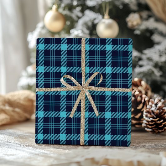 Retro Blue Plaid Whimsical Christmas  ラッピングペーパー