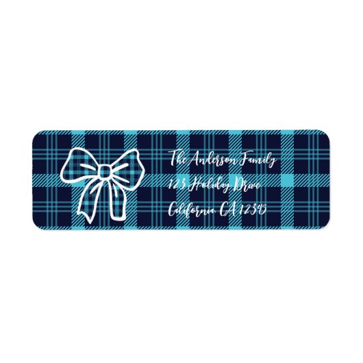 Retro Blue Plaid Whimsical Christmas  ラベル (正面)
