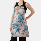 Retro Blue Rose Pattern on Soft Pink Background エプロン (インサイチュ)
