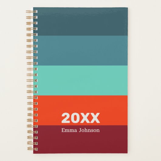 Retro Blue Scarlet Burgundy Stripe 2026 Name プランナー手帳 (正面)
