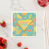 Retro Blue Summer Citrus Fruit Birthday スタンダードカクテルナプキン (インサイチュ)