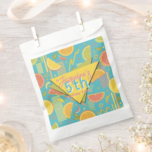 Retro Blue Summer Citrus Fruit Birthday フェイバーバッグ (クリップ留めされた状態)