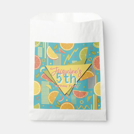 Retro Blue Summer Citrus Fruit Birthday フェイバーバッグ (正面)