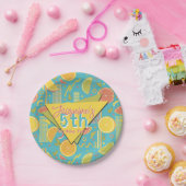 Retro Blue Summer Citrus Fruit Birthday ペーパープレート (パーティー)