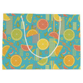 Retro Blue Summer Citrus Fruit Birthday ラージペーパーバッグ (裏面)