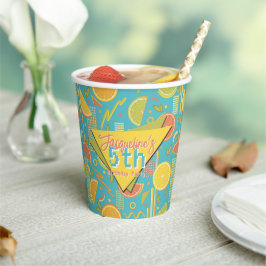 Retro Blue Summer Citrus Fruit Birthday 紙コップ