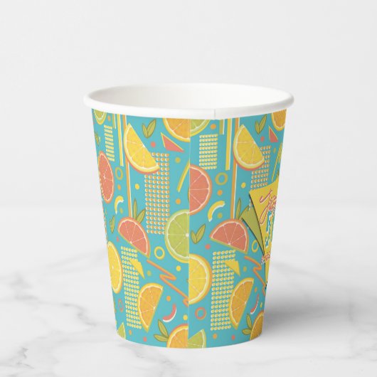 Retro Blue Summer Citrus Fruit Birthday 紙コップ (右)