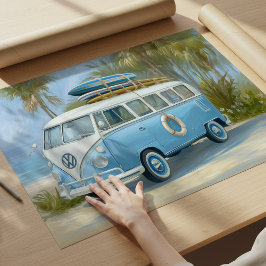 Retro Blue Surf VW Van Coastal Wall Art | Poster ポスター