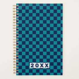 Retro Blue Teal Checkerboard 2026 プランナー手帳