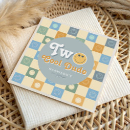 Retro Blue Two Cool Dude Boys 2nd Birthday スタンダードカクテルナプキン