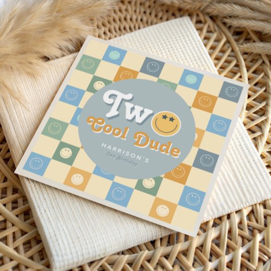 Retro Blue Two Cool Dude Boys 2nd Birthday スタンダードカクテルナプキン