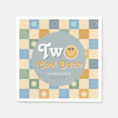 Retro Blue Two Cool Dude Boys 2nd Birthday スタンダードカクテルナプキン (正面)