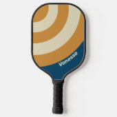 Retro Blue Wave Circle Stripe with Name ピックルボールラケット (裏面)