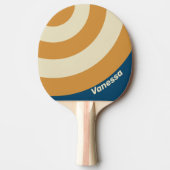 Retro Blue Wave Circle Stripe with Name 卓球ラケット (正面)