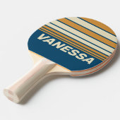 Retro Blue Wave Horizon Striping with Name 卓球ラケット (正面アングル)