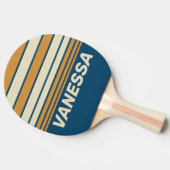 Retro Blue Wave Horizon Striping with Name 卓球ラケット (横)