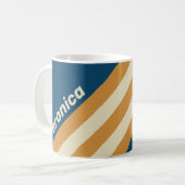Retro Blue Wave Stripes with Name コーヒーマグカップ (正面左)