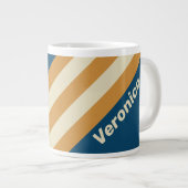 Retro Blue Wave Stripes with Name ジャンボコーヒーマグカップ (正面右)