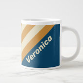 Retro Blue Wave Stripes with Name ジャンボコーヒーマグカップ (右)