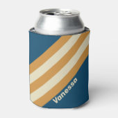 Retro Blue Wave Stripes with Name 缶クーラー (缶正面)