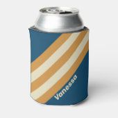 Retro Blue Wave Stripes with Name 缶クーラー (缶裏面)