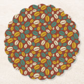 Retro Blue Yellow Brown Java Coffee Beans Pattern ペーパーコースター (正面)