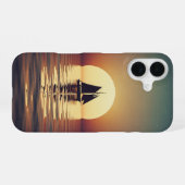 Retro Boat on Calm Sea iPhone 16ケース (裏面横)