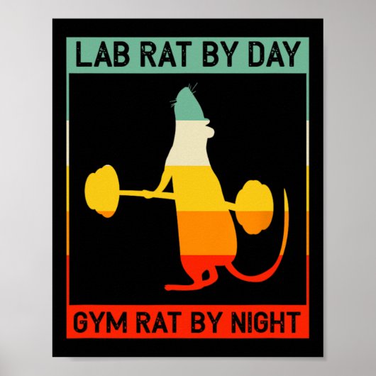 Retro Bodybuilding Lab Rat By Day Gym Rat By Night ポスター (正面)