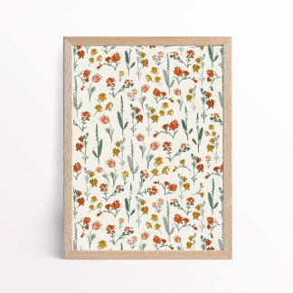 Retro Bohemian Wildflower Botanical Art ポスター
