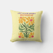 Retro Boho Blooming Flowers Inspiration Quote クッション (正面)
