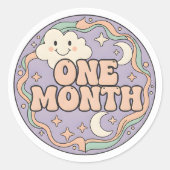 Retro Boho Cloud Baby One Month Milestone ラウンドシール (正面)