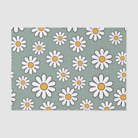 Retro Boho Cute Daisy Floral Pattern 薄葉紙 (正面)