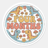 Retro Boho Dinosaur Baby Four Months Milestone ラウンドシール (正面)