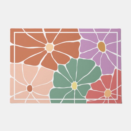 Retro Boho Floral  ドアマット (正面)