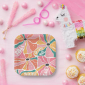 Retro Boho Floral Fall In Love  ペーパープレート (パーティー)