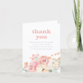 Retro Boho Floral Girl Baby Shower サンキューカード (正面)