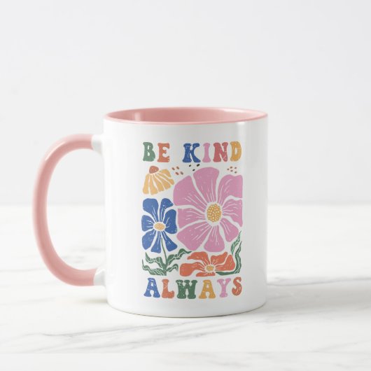 Retro Boho Floral Motivation Quote -Be Kind Always マグカップ (左)